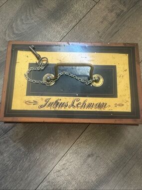 Antique japanned metal cash/document box 1890’s - 1910 key and lock are working